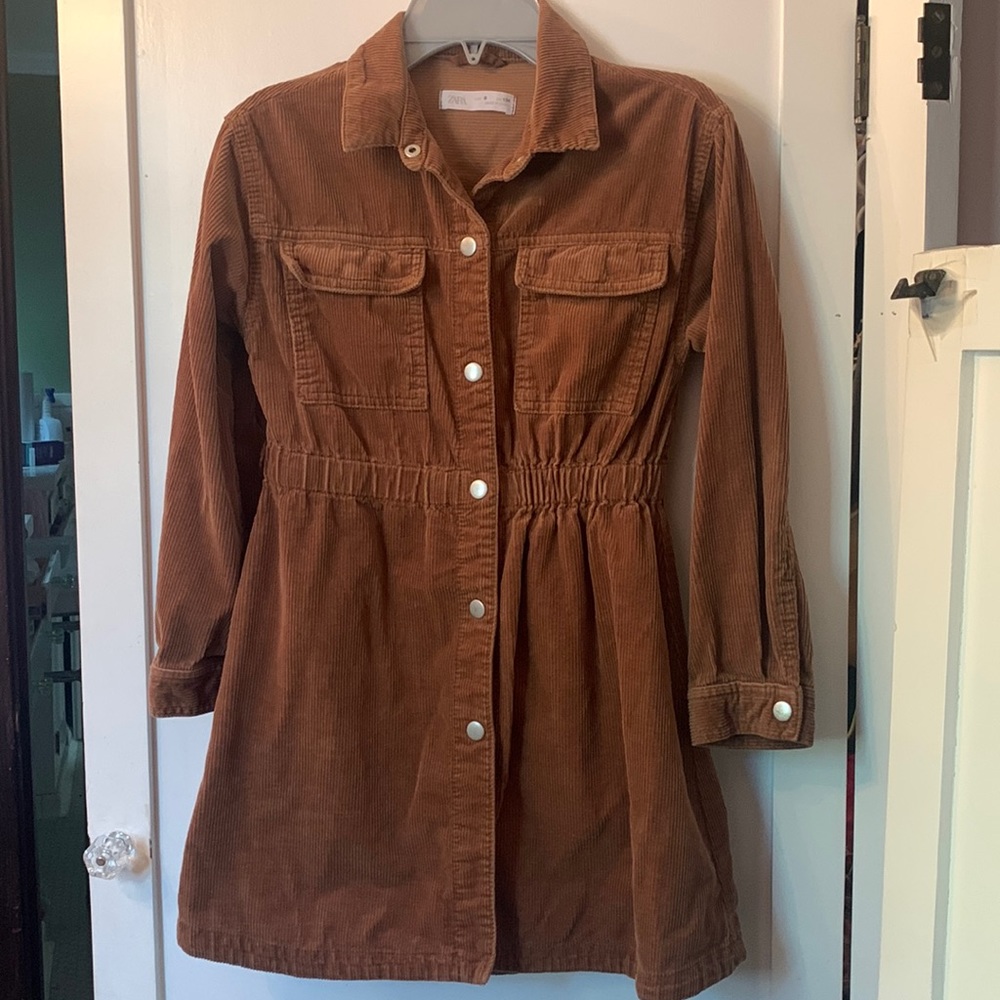 Zara corduroy snap front dress